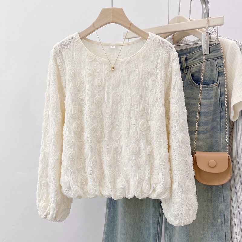Very Beautiful Crochet Lace Blouse for Women 2026, This Year's Popular New Style, Autumn Plus Size Fat Girl Base Shirt, Long-Sleeved Top