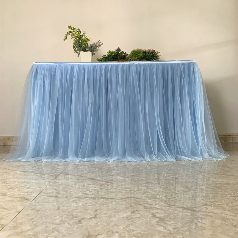 Wedding tablecloth sign-in table apron yarn dessert table yarn apron party banquet yarn apron encrypted fluffy yarn light blue