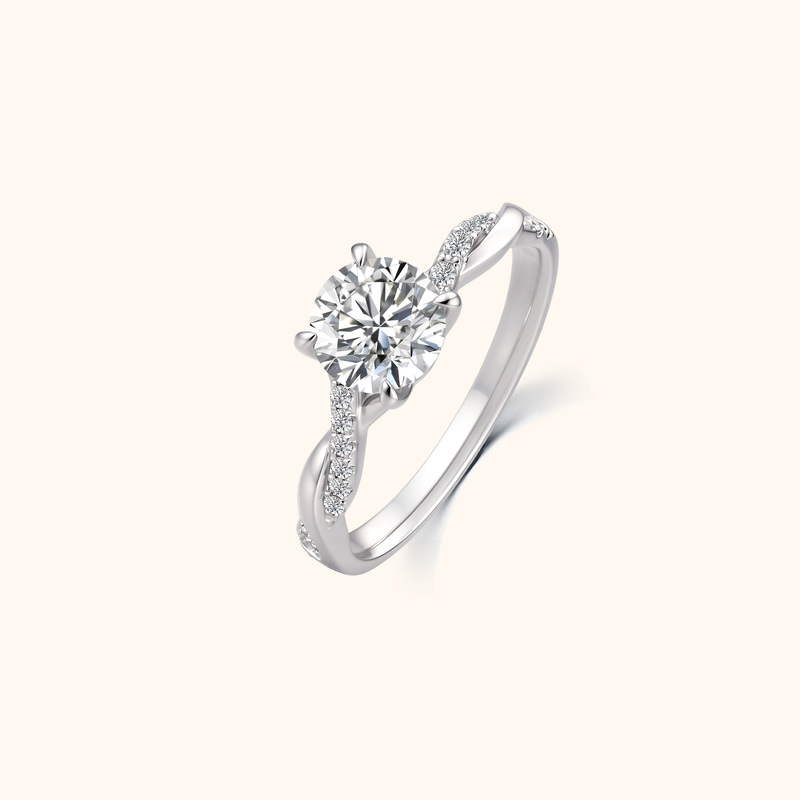 18K Gold Platinum Lab-Grown Diamond Four-Claw Twist Band Ring, 0.5 Carat Lab-Grown Diamond, 1 Carat Proposal and Wedding Ring 18K Gold Platinum Lab-Grown Diamond Four-Claw Twist Band Ring, 0.5 Carat Lab-Grown Diamond, 1 Carat Proposal and Wedding Ring