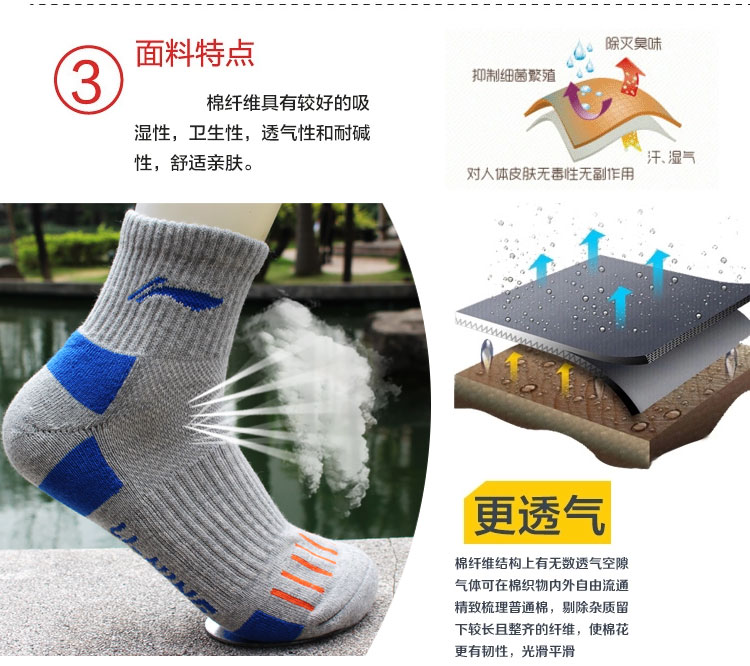 Vớ thể thao Li Ning vớ nam cầu lông vớ mùa hè thoáng khí khăn đáy ống vớ khử mùi thấm mồ hôi cotton vớ thể thao tất nữ cổ ngắn