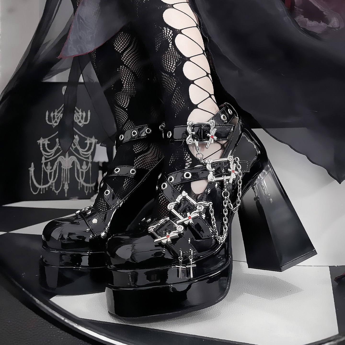 Superpink [Dark Night Enchantress] Original Gothic High-Heeled Lolita Shoes, Subculture Punk Single Shoes for Women (In Stock)