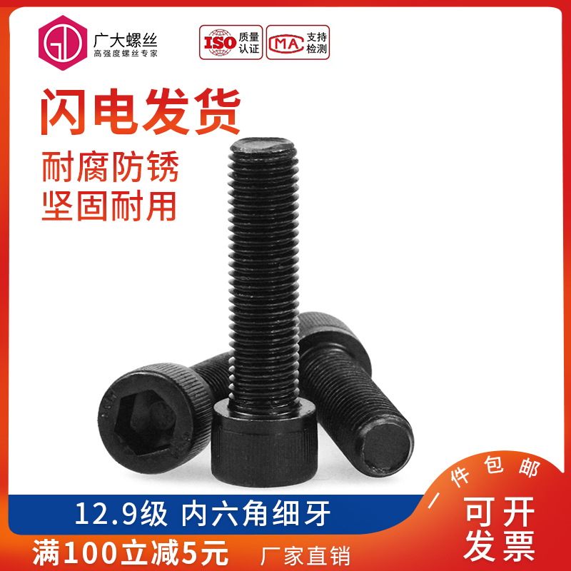 12 Grade 9 fine-tooth inner hexagon screw young tooth inner hexagonal bolt filament screw M6M8M10*10-100