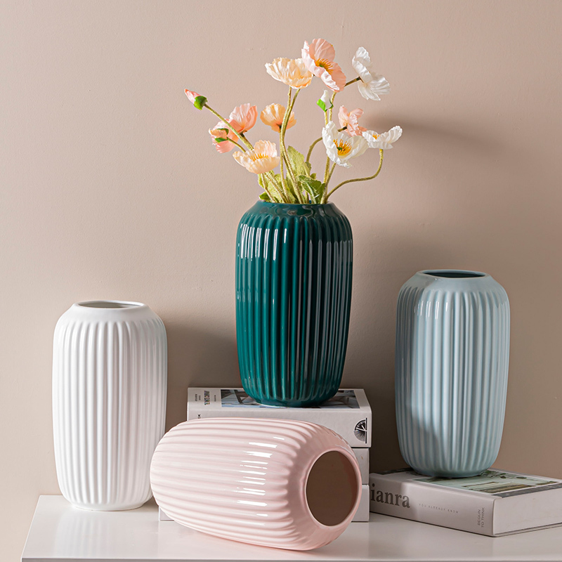 Scandinavian Ikea-Style Ceramic Vases, Flower Vessels, Pure Color, Glossy Surface, Classic Home Decorations, Guest and Restaurant Decorations