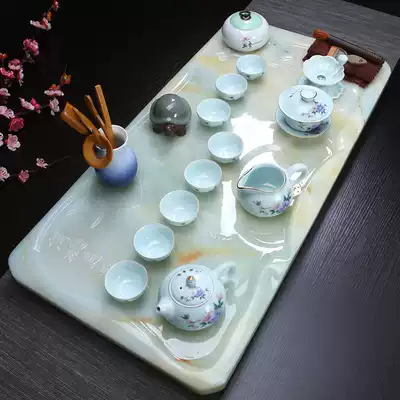 Kung Fu tea set set home simple modern European anti stone creative Jade tea tray whole set of tea table glass tea set