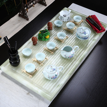 European jade tea tray Household simple modern Kung Fu tea tea tray set Creative stone tea tray drainage