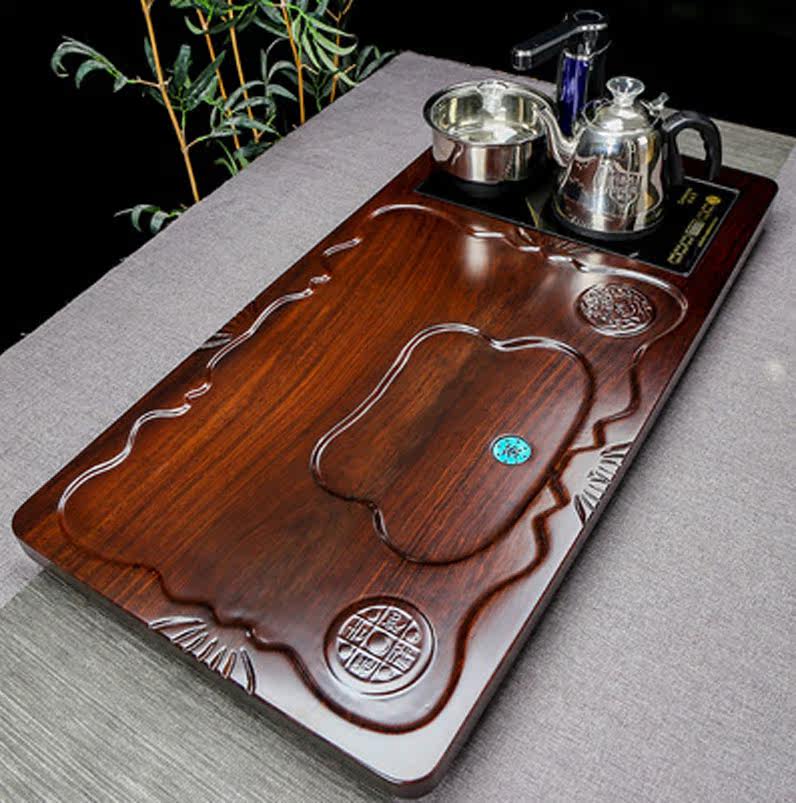 Set of tea set office with high end light lavish tea table fully automatic integrated simple solid wood black sandalwood tea tray