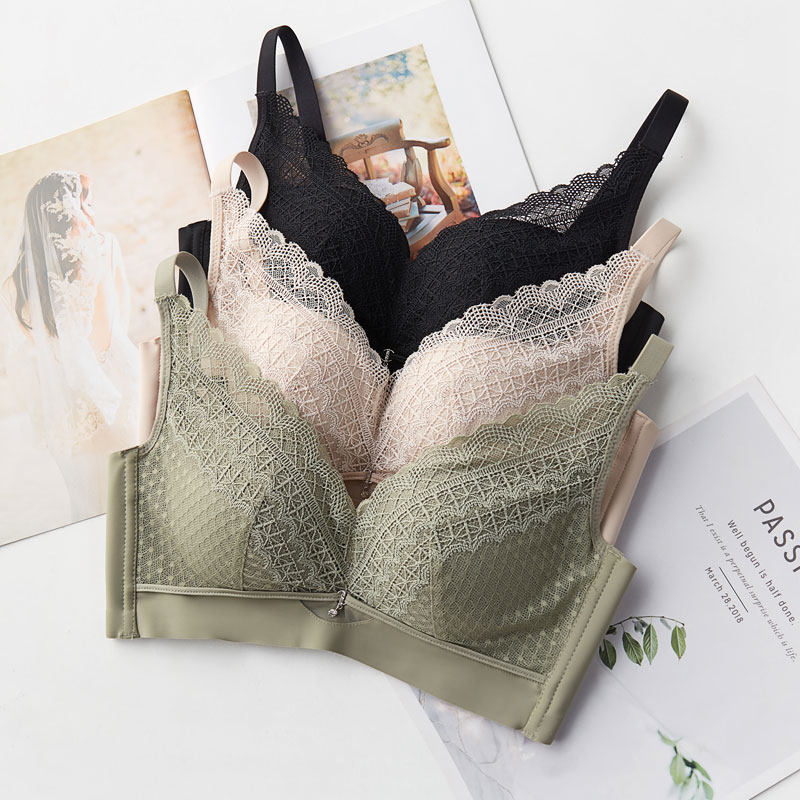 2021 new silk bra lace small breasts gather the auxiliary breasts on the back without steel ring bra underwear