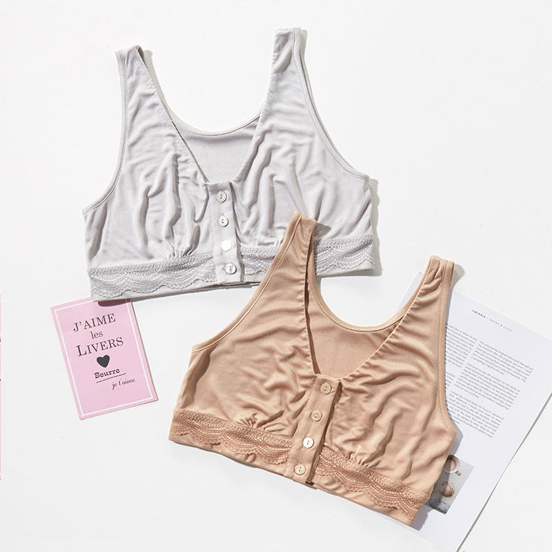 Double Sided Genuine Silk Knit Front Button Vest Style Bra Thin all cups yoga with chest cushion vest Mom bra