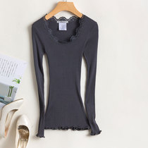 Spring-style true silk plus cotton blend high elastic thread to fix the bottom shirt slim fit lace round neck long sleeve T-shirt