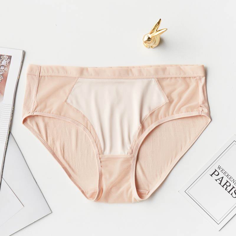 Sexy mesh stitching mulberry silk mid-waist panties women's safety panties seamless briefs antibacterial hip safety pants clearance