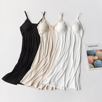 Silk Knitted Sleepwear Dress with Chest Pad Petticoat V Collar Lace base skirt Joker Home Clothes Sexy Pajamas Summer