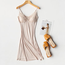 Real Silk Sleeping Skirt Lace Sideband Chest Cushion Slats Bottom Skirt Sauna Silk Lining Dress One-piece Middle And Long Style Pendant With Skirt House Dress