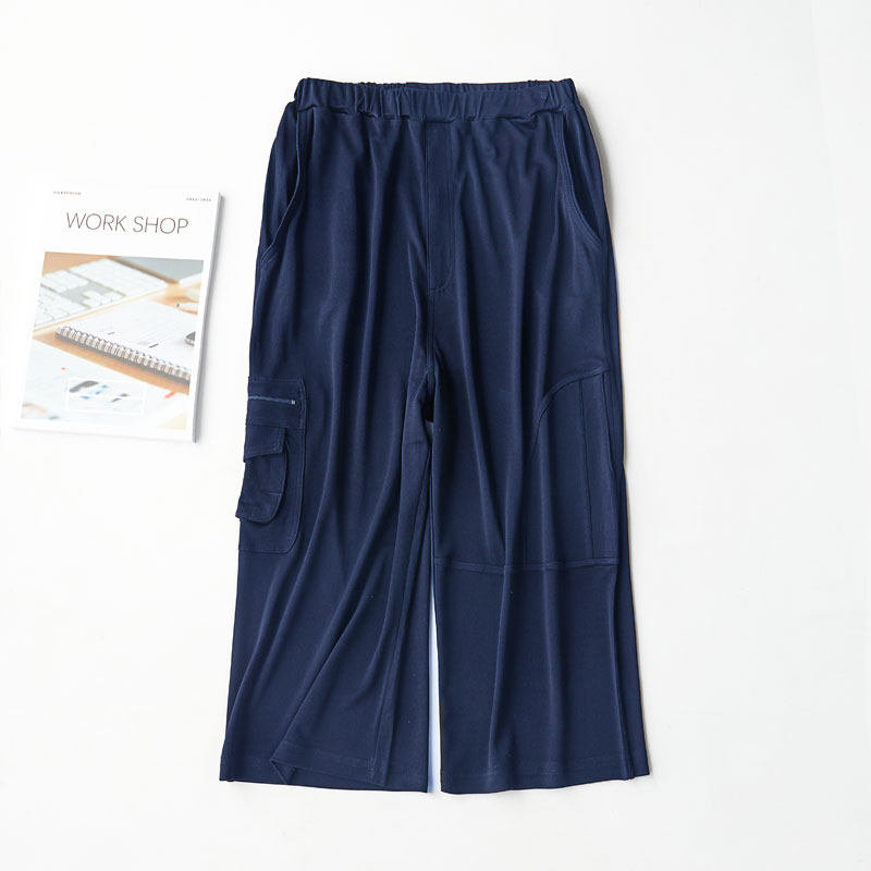 Japanese single men's cropped pants loose casual pants beach pants thick and durable military pants five-point pants breeches navy blue 7-point pants