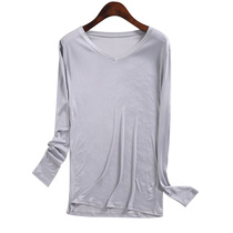Middle-aged men Silk V-neck long sleeve T-shirt business wear silk double-sided knitted base shirt size loose dad dress