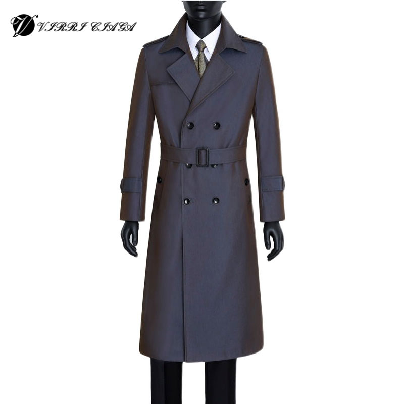 Men's trench coat medium long version over the knee autumn winter youth slim 2021 new handsome British super long male color change coat