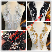 Black and white gold embroidery lace Heavy work glass drilling nail beads symmetrical flower DIY shirt jacket door flap decoration drill flowers