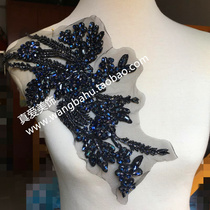 Dark Blue Glass Drill Heavy Engineering Nail Beads Large Flower Sheet DIY Dresses Big Coat Jacket Chest Front Decoration Hand-sewn Inlaid Drill Flowers