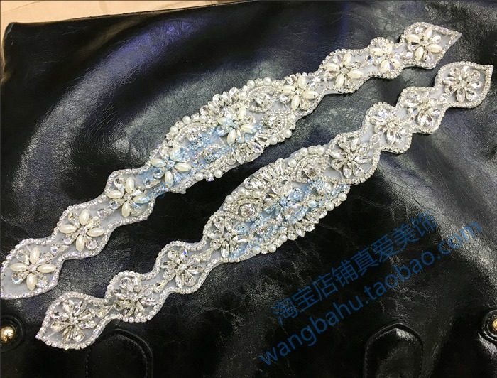 Ultra-long pearl glass drilling water drilling nail beads drilling trim strips DIY wedding dresses waist bridal belt decorative material