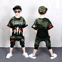 Boys new short sleeve summer suit Harun Charenchao clothes handsome young children camouflabed foreign air children 2022 Two sets