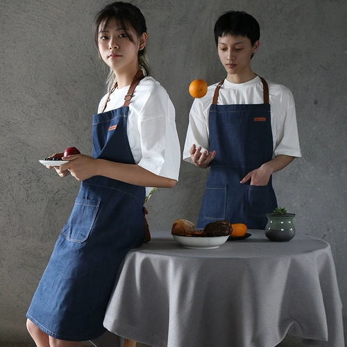 Джинсовый японский модный фартук для работы для влюбленных, чай с молоком подходит для мужчин и женщин