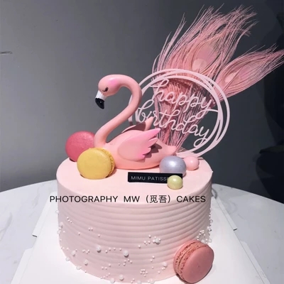 Fiery Pink Teenage Girl Series Tennis Red Firebird Cake Decoration Pink Balloon Feather Inserted Flag Plugin Dress