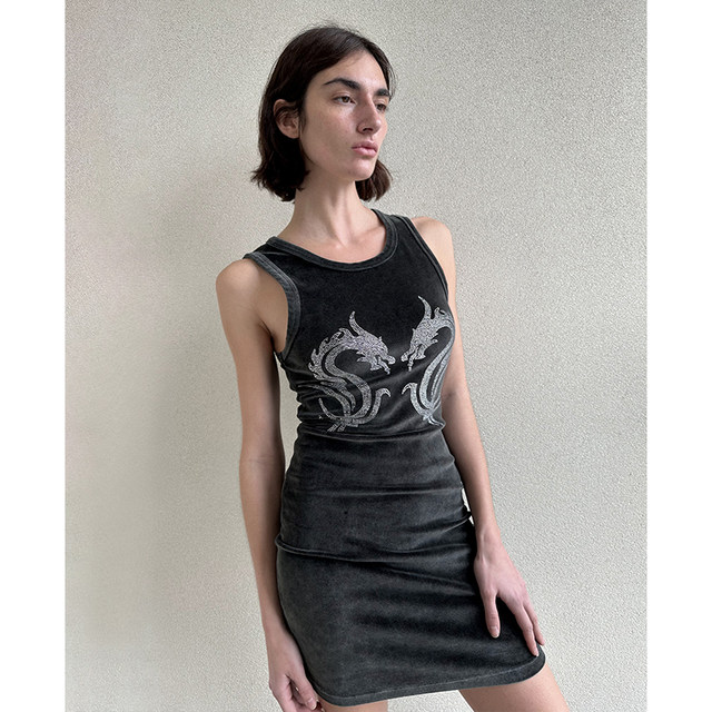 VWHUshowroom Hot Street ສາວຮ້ອນຕົວຢ່າງ DragonHotfix Velvet Mini Dress