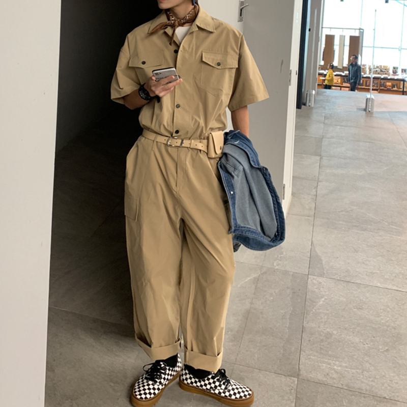 ワークウェアジャンプスーツ、メンズレトロトレンドシャツスーツ、ジャンプスーツ、ジャンプスーツ、ハンサムレディースジャンプスーツ