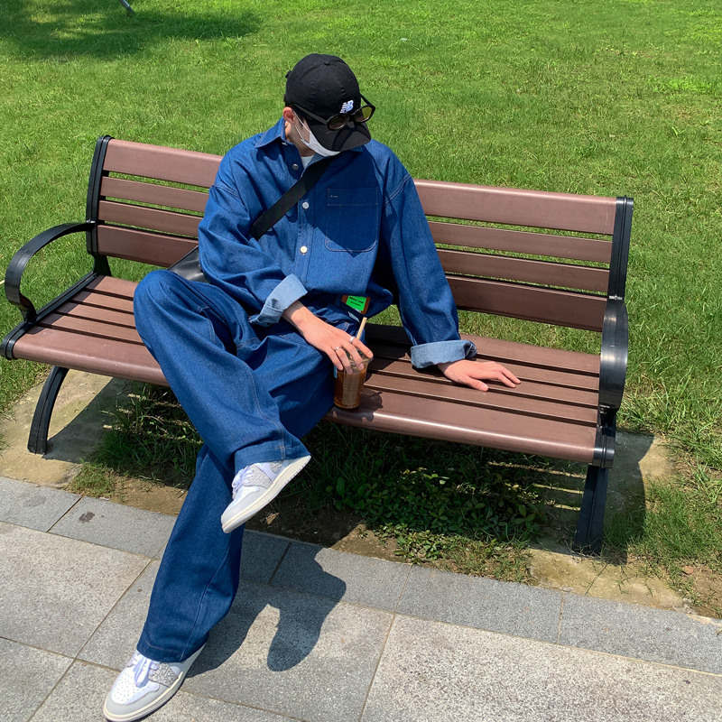 ゆったりとした作業着デニムジャンプスーツ、メンズレトロジャンプスーツ、レディース和風トレンディジャンプスーツ、秋冬