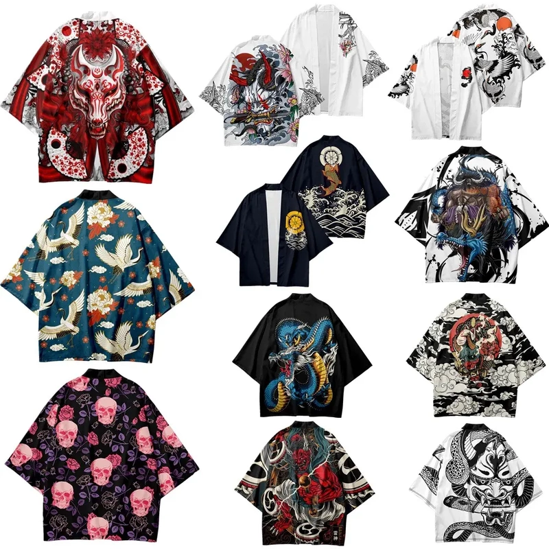 New Summer Japanese Ukiyo-E Series Kimono Robe Versatile Cardigan Three-Quarter Sleeve Cape Bathrobe Pajamas