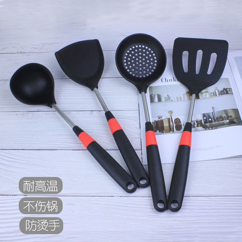 Non-stick silica gel spatula spoon frying spatula high temperature resistant 304 stainless steel cooking spatula does not hurt the pot kitchenware
