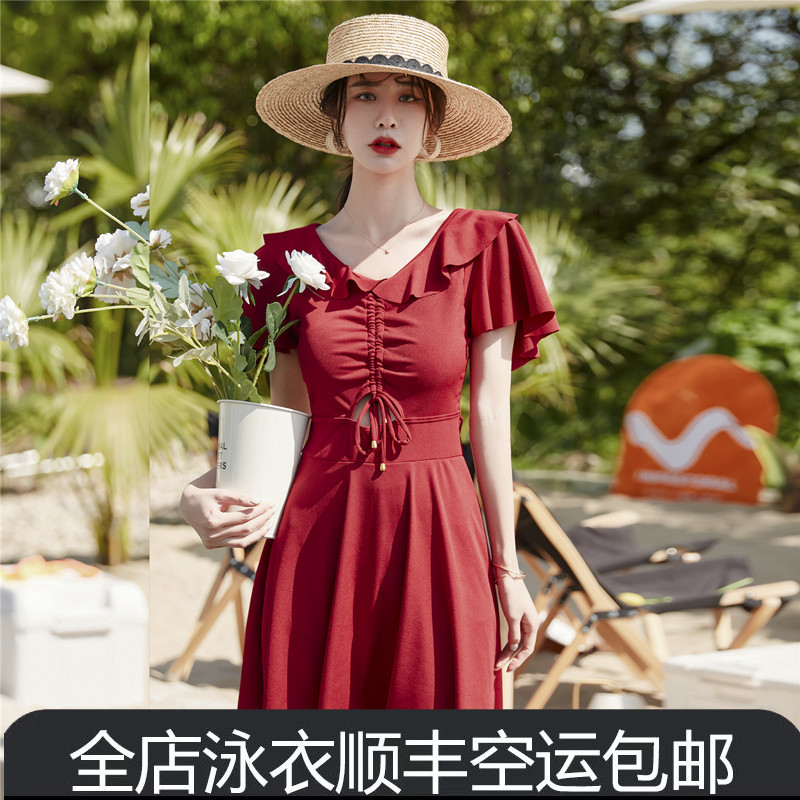 Fat mm200 kg swimsuit women's skirt Belly Belly loose conservative fattening increase hot spring slim split long size