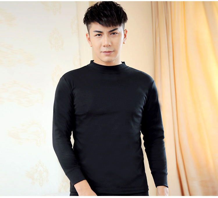 Áo thun cotton nam đơn sắc ấm áp ở cổ cao trung niên lỏng lẻo mùa thu áo sơ mi cotton cotton áo len áo dài tay nam nữ