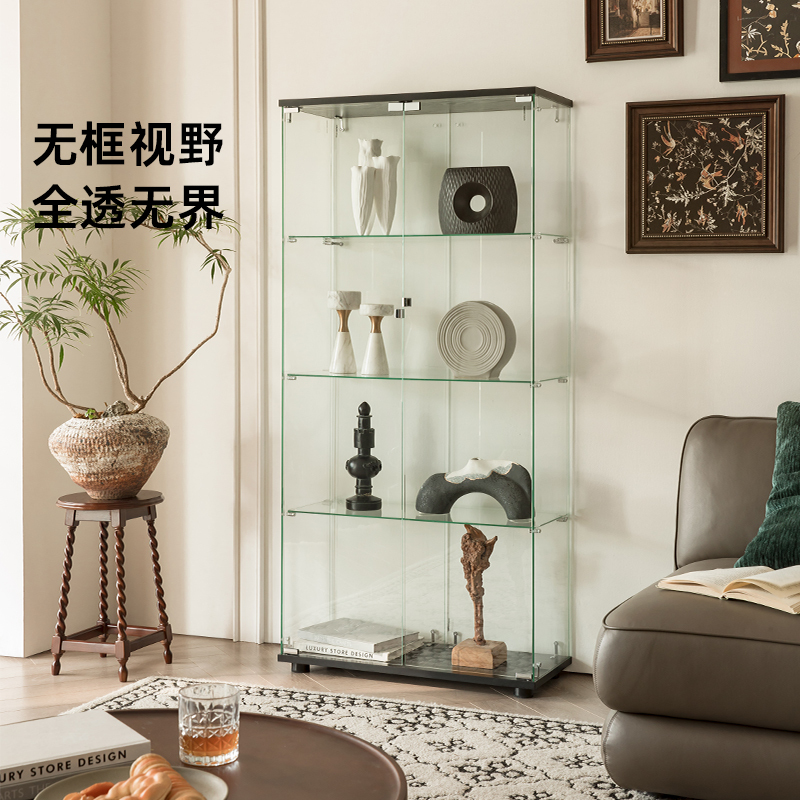 Glass Display Cabinet, Transparent Frameless Wine Cabinet, Storage Cabinet, Hand-Made Ornaments, Storage Rack, Home Wine Display Rack