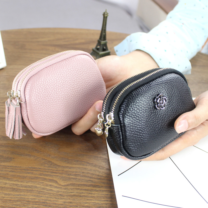 Europe and the United States big new leather double zipper bag ladies short leather wallet mini small handbag cute coin purse