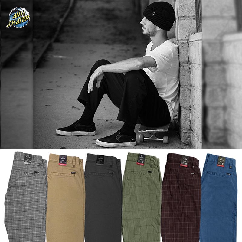 Antiskater Comfortable and Soft Workwear Loose Straight-Leg Skateboard Street Plaid Long Pants Fabric Trousers Antiskater Comfortable and Soft Workwear Loose Straight-Leg Skateboard Street Plaid Long Pants Fabric Trousers