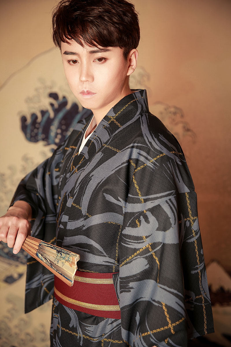 和服浴衣男日本和服正裝武士裝傳統和服套裝基礎4件套