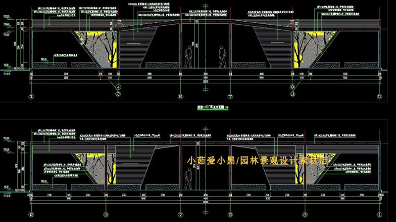 T1516小区广场公园廊架亭子景观小品设计方案施工图CAD平面...-2