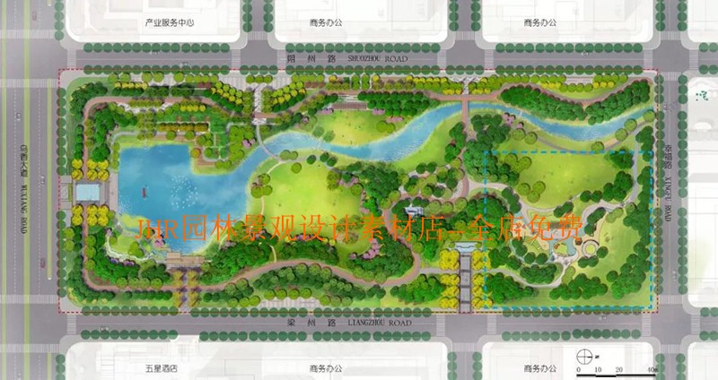 T1116公园景观设计效果图方案城市绿轴平面分析参考案例素材-2
