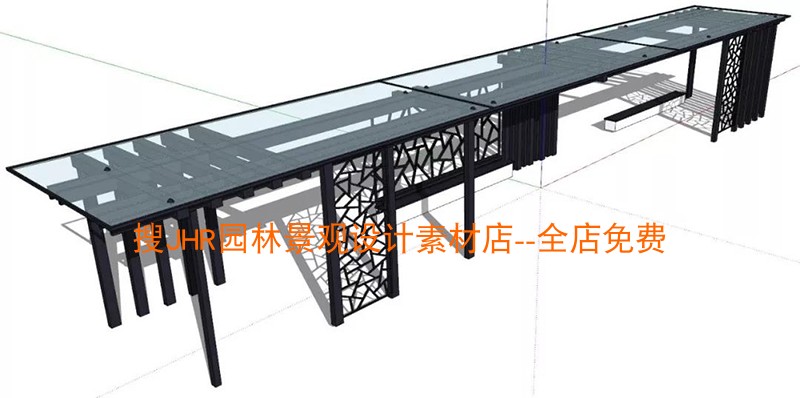 T615新中式新亚洲风格廊架景观小品连廊SU模型92个-12