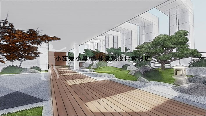 T2009新中式别墅庭院枯山水禅意景观空中花园SU模型sketchup...-3