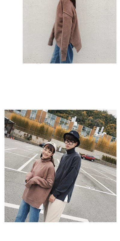 Mô hình mùa thu và mùa đông mới của Hàn Quốc phiên bản của các cặp vợ chồng mặc cao cổ áo ve áo áo len áo len màu rắn nam giới và phụ nữ dòng quần áo ấm áo khoác