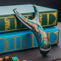 Cured stable wood titanium alloy TC21 Flying Tiger patch slingshot solid wood reverse flat leather precision outdoor projectile competition