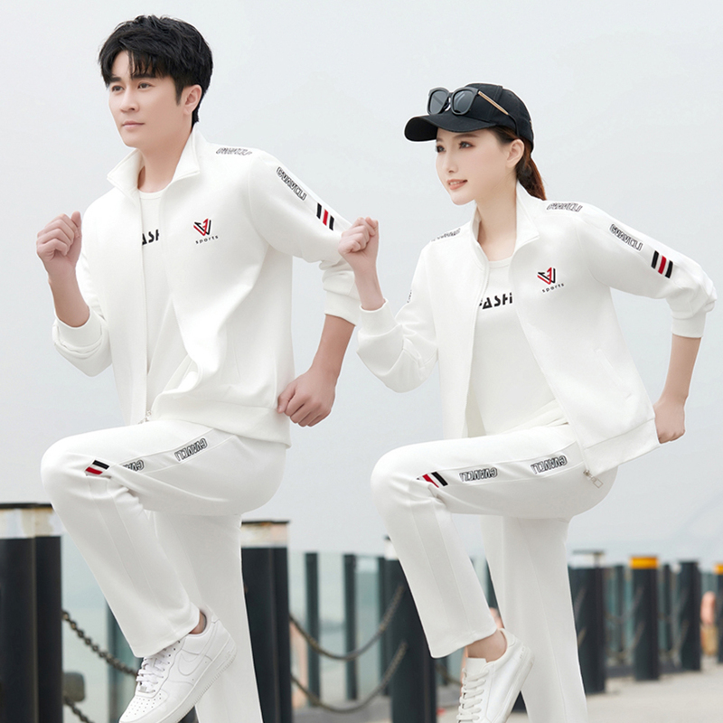 Unisex Casual Sports Suit for Couples, Spring and Autumn 2026 New Men's Running Suit, White Team Uniform, Large Size Unisex Casual Sports Suit for Couples, Spring and Autumn 2026 New Men's Running Suit, White Team Uniform, Large Size