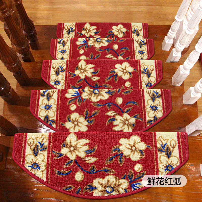 Red household self-absorption pad with solid wood rotating staircase carpet European anti-slip stepping pad