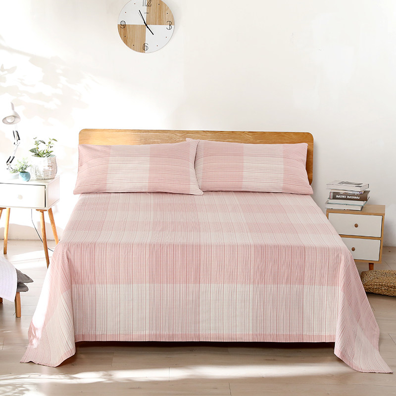 Cotton plaid sheet single piece cotton old coarse cloth pillowcase quilt three-piece double bed cotton four seasons universal