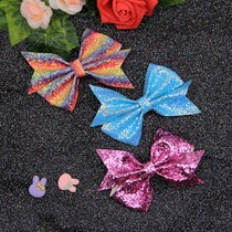 ins The same childrens flash cloth three-dimensional bow Korean sequins wave point hair clip Baby hair accessories European and American BB clip