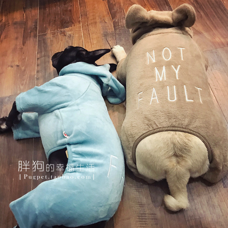 Fleece pet four-legged Schnauzer Shiba Inu autumn and winter pug French fight Teddy Bichon fat dog clothes four-leg casual
