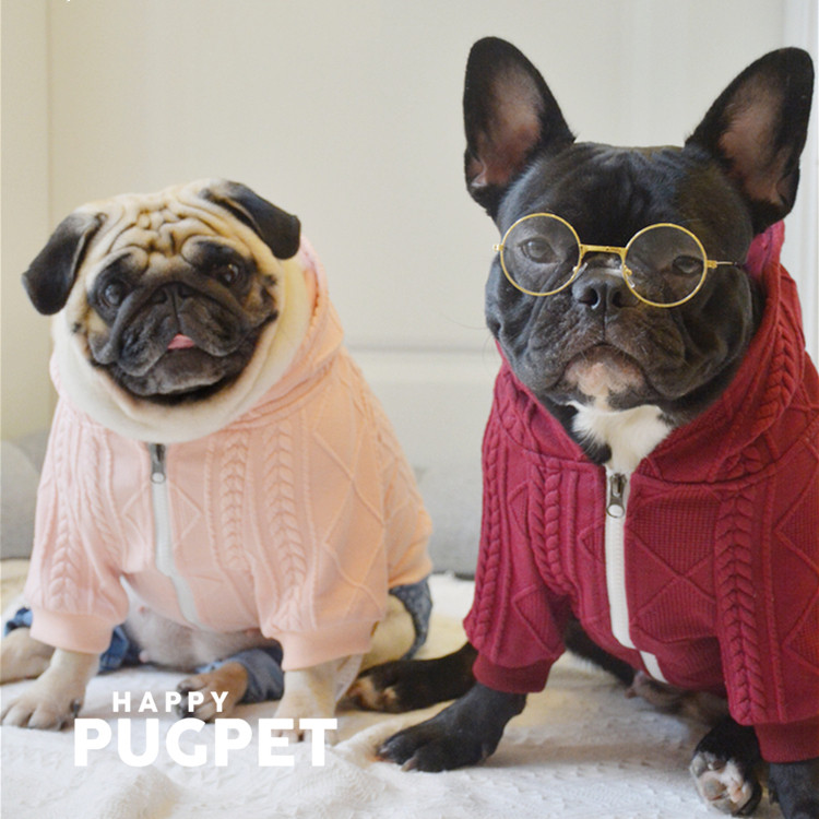 Lingge knitted sweater Pug French sweater Corgi Shiba Inu pet coat large size sweater fat dog clothes autumn and winter clothes