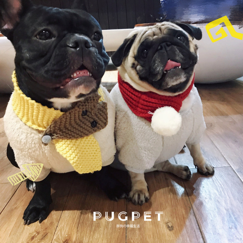 Warm wool scarf Pug French dog dog scarf Teddy bichon scarf pet clothing autumn and winter supplies