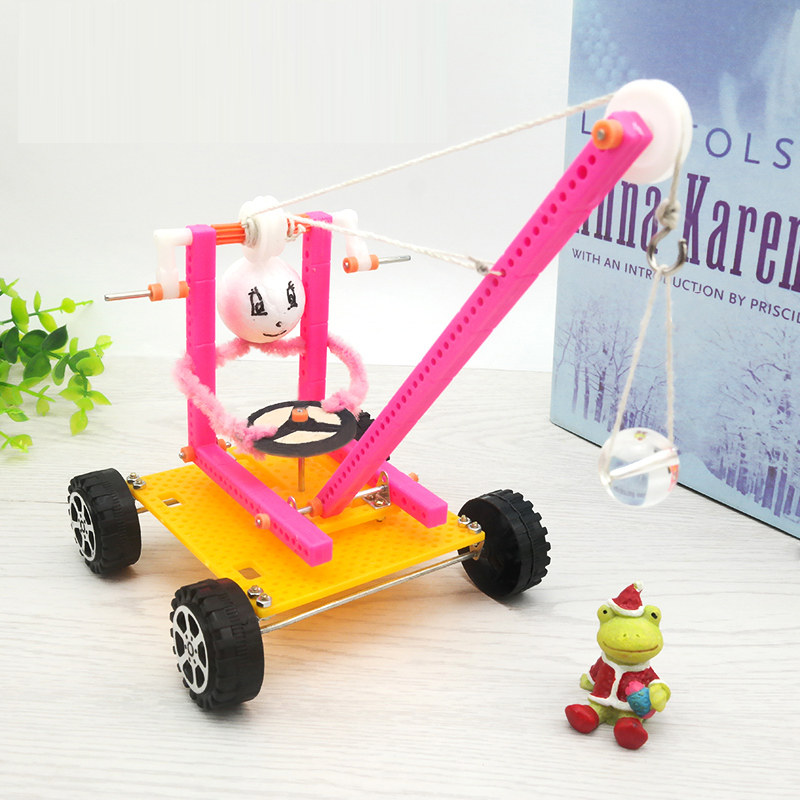 Hand Rocking Crane Lift Model Tech Small Production Small Inventive Children Puzzle Toys DIY Handmade Material